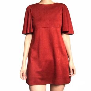 Trafaluc by Zara red faux suede short sleeve mini dress sz small
